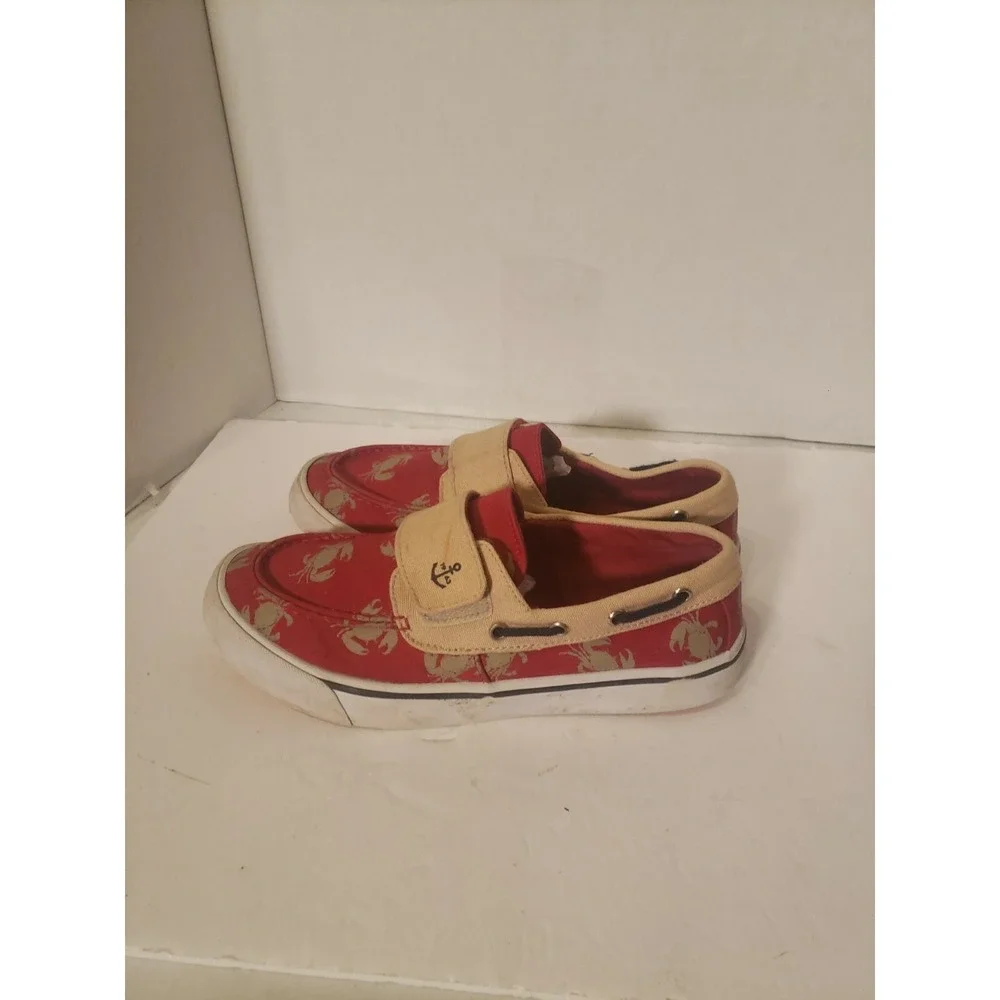 Lands End RedTan Crab‎ Strapped Boy's Canvas Boat shoe US 6